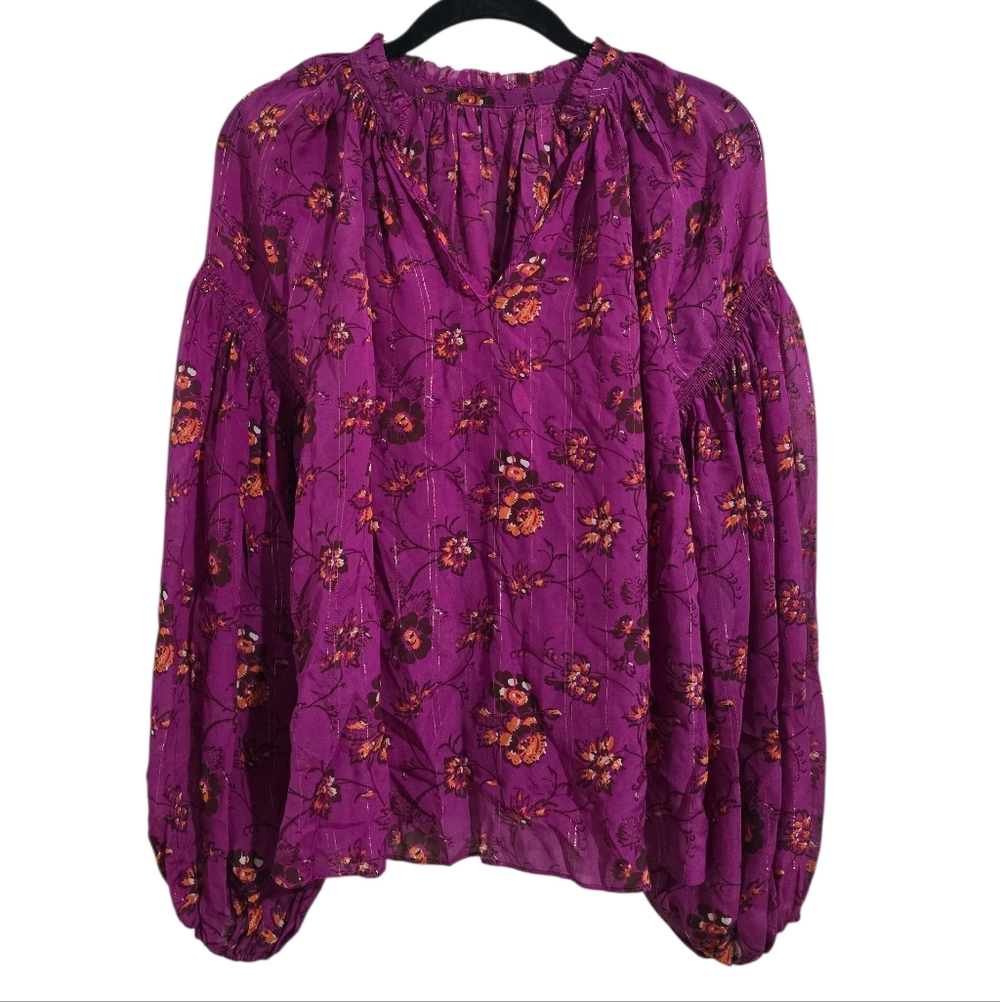 EUC Ulla Johnson Silk Blouse Purple Floral‎ Size 0